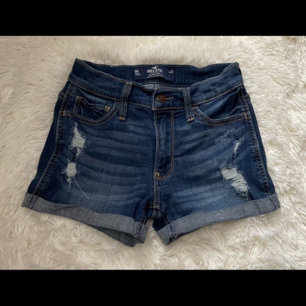 Hollister mid-rise dark wash denim shorts